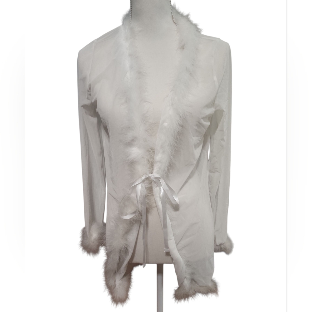 Windsor White‎ Sheer Feathered Lingerie Cover Up Nwt One Size